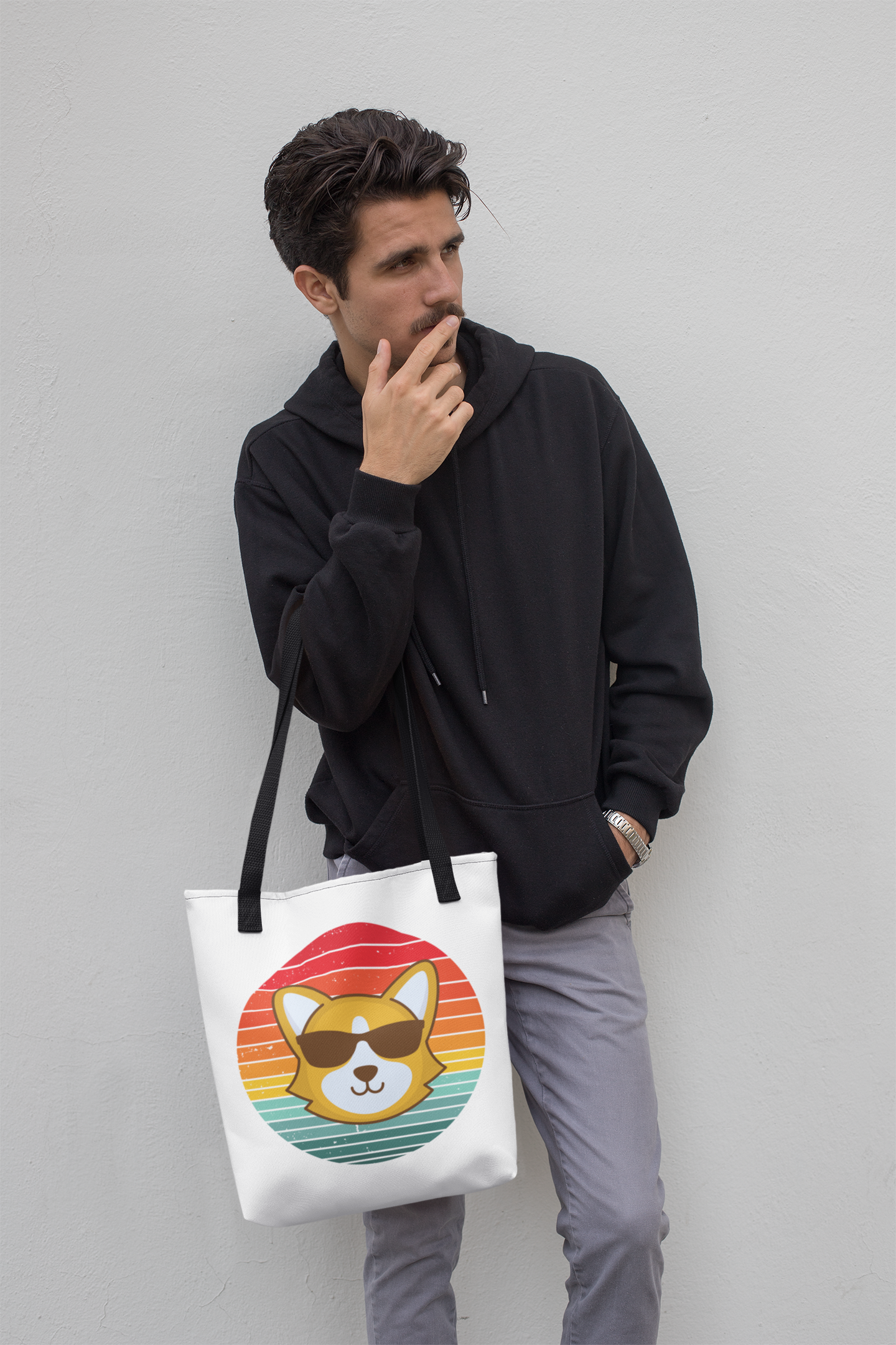 'Sunrise Retro Corgi' Tote Bag