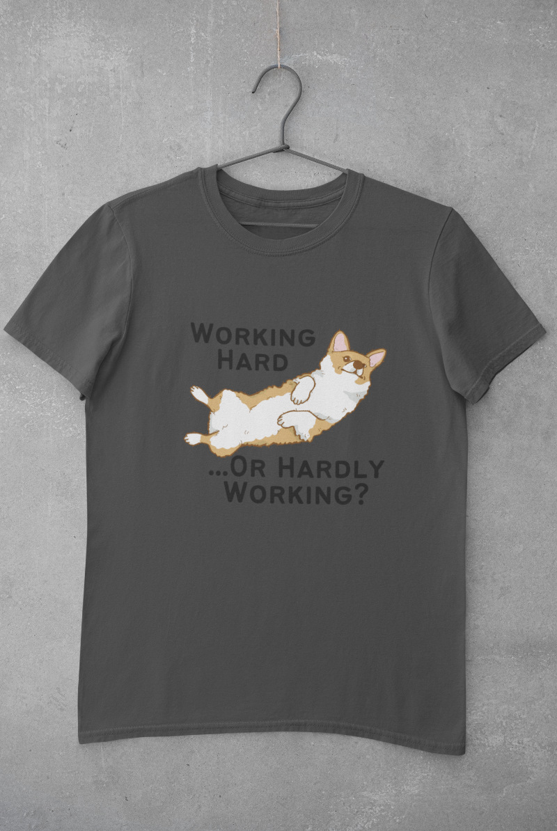 'Working Hard or Hardly Working? Corgi' Unisex Jersey Short Sleeve T-Shirt
