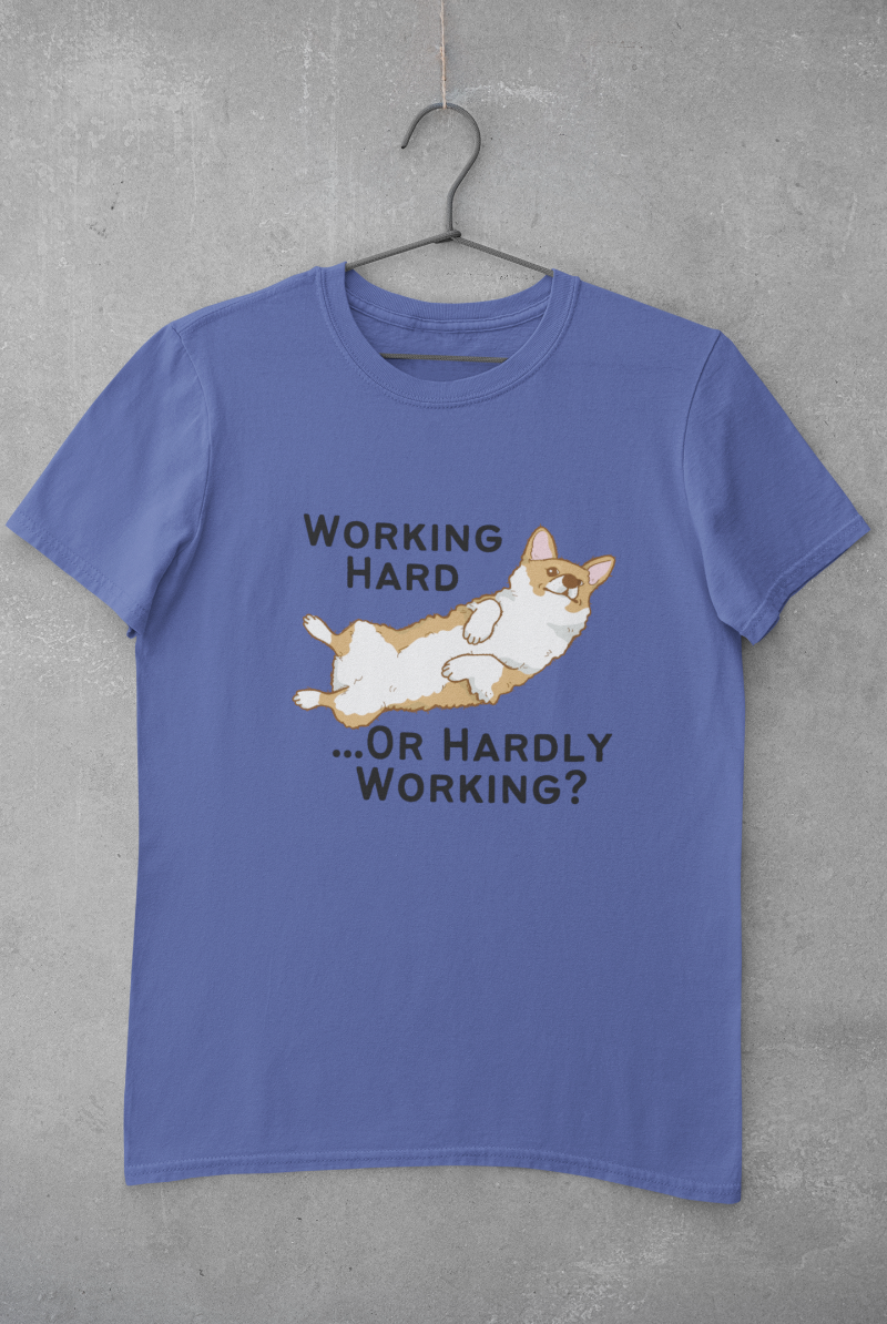 'Working Hard or Hardly Working? Corgi' Unisex Jersey Short Sleeve T-Shirt