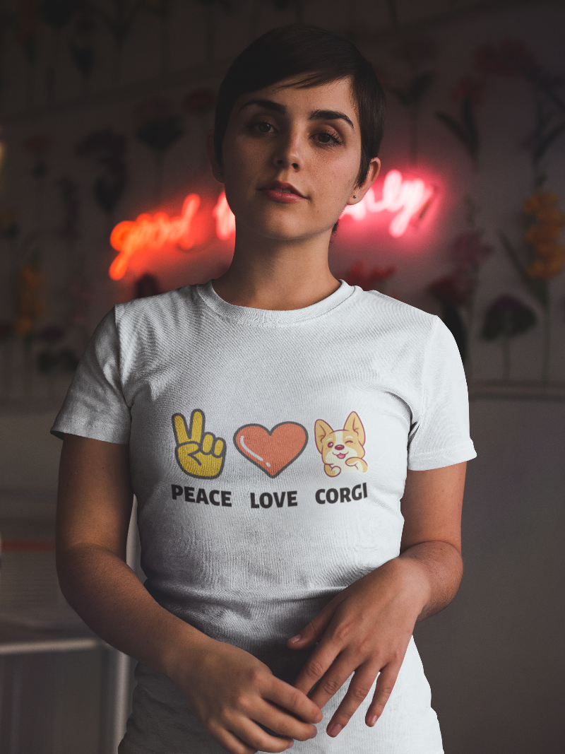 'Peace, Love, Corgi' Unisex Jersey Short Sleeve T-Shirt