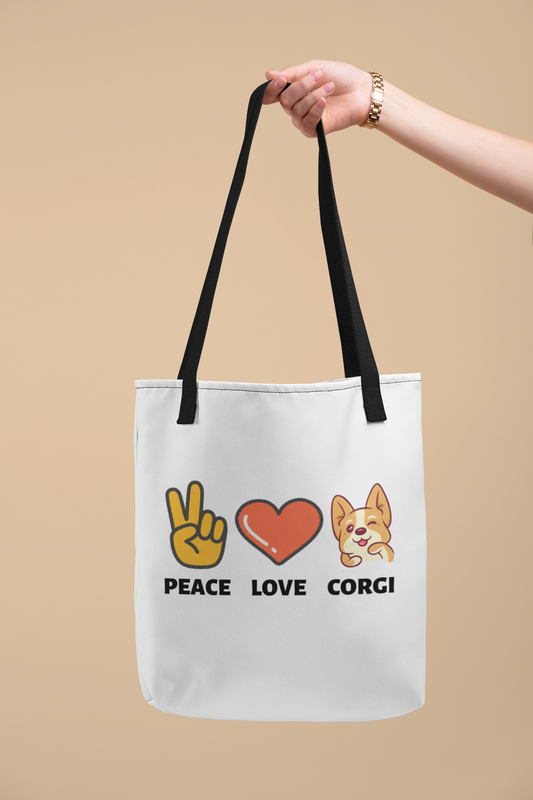 'Peace Love Corgi' Tote Bag