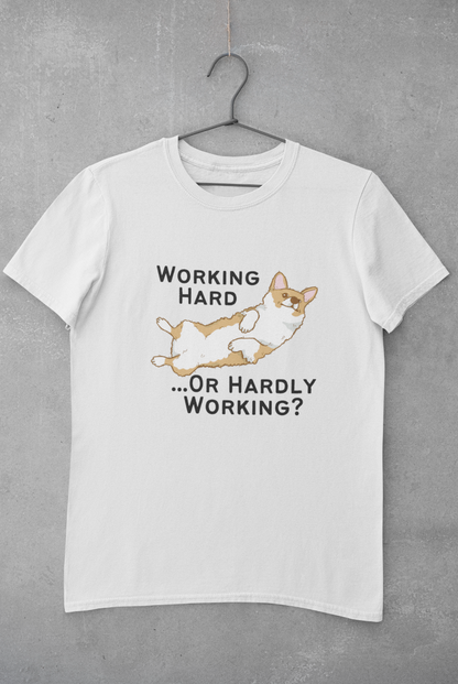 'Working Hard or Hardly Working? Corgi' Unisex Jersey Short Sleeve T-Shirt